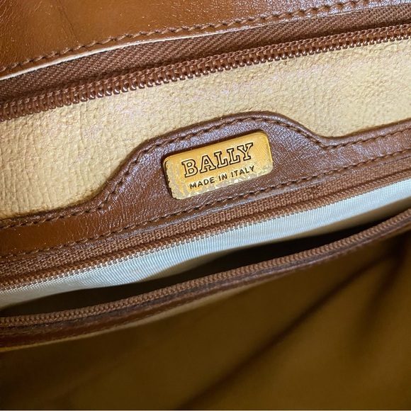 Bally Vintage RARE Monogrammed B Medium Tote Bag Purse Handbag Brown Tan Leather - Picture 11 of 16